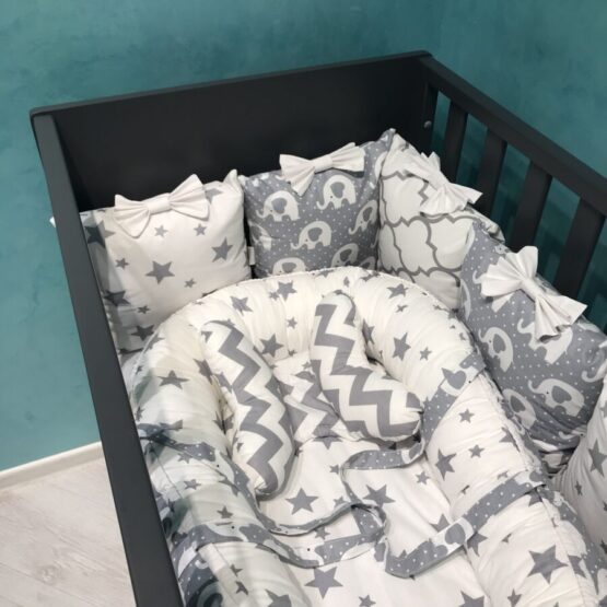 Гнездышко кокон для малыша Babynest — Слоники Серые