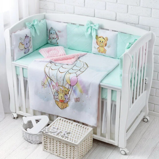 Комплект детской постели из сатина Asik Винни Пух мятно — розовый