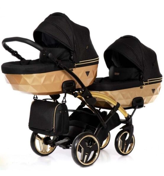 Carucior pentru gemeni Junama Diamond Mirror Satin Duo Slim Gold