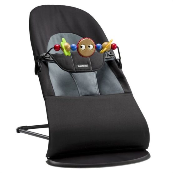 Кресло-шезлонг BabyBjorn Balance Soft Black/Grey, хлопок с развивающий игрушкой (605001A)