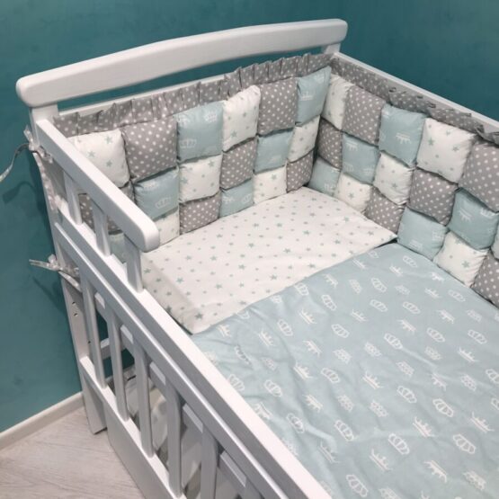 Детская постель BomBon Короны мятно — серый