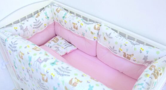 Комплект детской постели Зверята бело — розовый