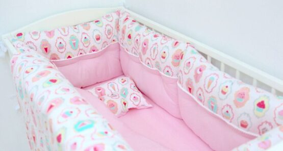 Комплект детской постели Пироженки бело — розовый