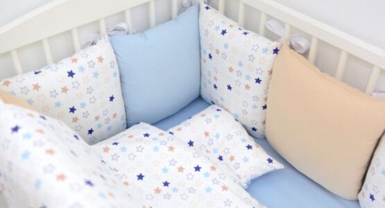 Комплект детской постели Звёздочки голубо — бежевый
