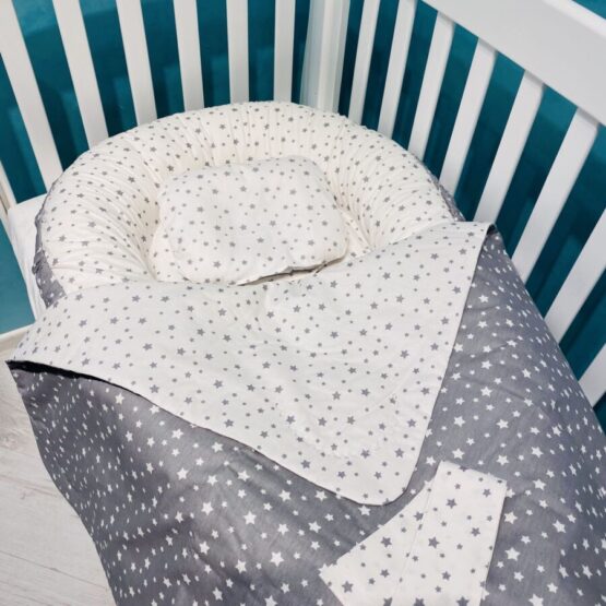 Гнездышко Babynest + Конверт — Плед Звёздочки  бело — серый BTD