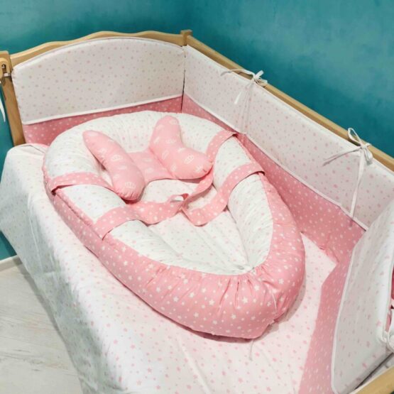 Set cuibușor + borduri Steluțe alb – roz BTD