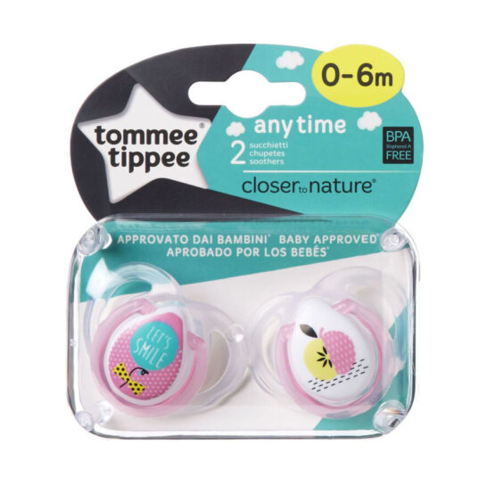 Suzete din silicon 2 buc. Tommee Tippee AnyTime 0-6 luni Roz