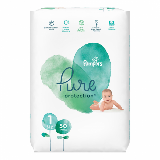 Подгузники Pampers Pure Protection 1 (2-5 кг), 50 шт.