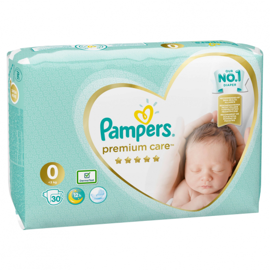 Подгузники Pampers Premium Care 0 New Born (<3 кг), 30 шт.