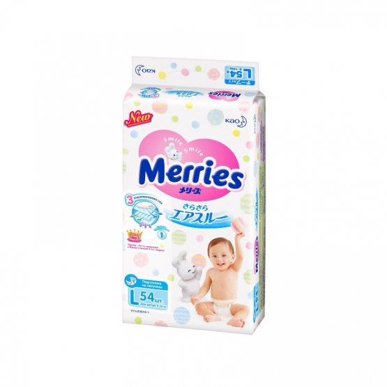 Подгузники Merries размер L (9-14 кг), 54 шт.