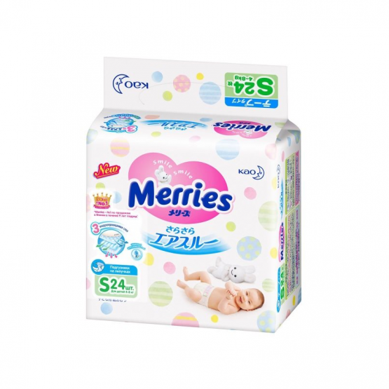 Подгузники Merries размер S (4-8 кг), 24 шт.