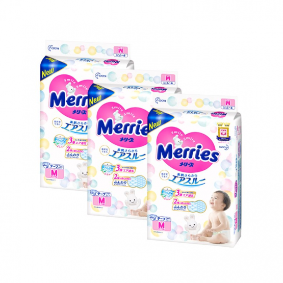 Set 3 x Scutece Merries marimea M (6-11 kg), 64 buc.