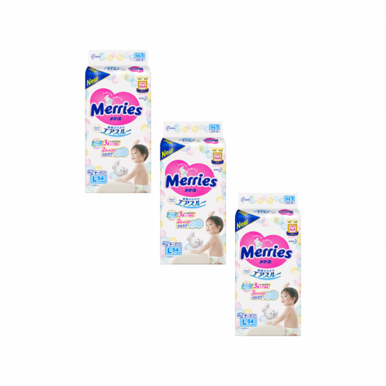 Набор 3 х Подгузники Merries размер L (9-14 кг), 54 шт.