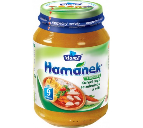 Hame пюре «Hamanek» кусочки куриного рагу с овощами и рисом 190 гр. (210420000)