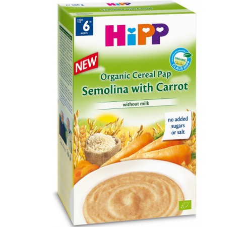 Hipp 2896 Органическая безмолочная рисово-пшеничная каша морковью 200 гр. (6m+)