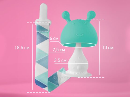 Dentitie din silicon Roxy Kids Ciuperca cu lantisor, in husa, Mint (RST-001-B)