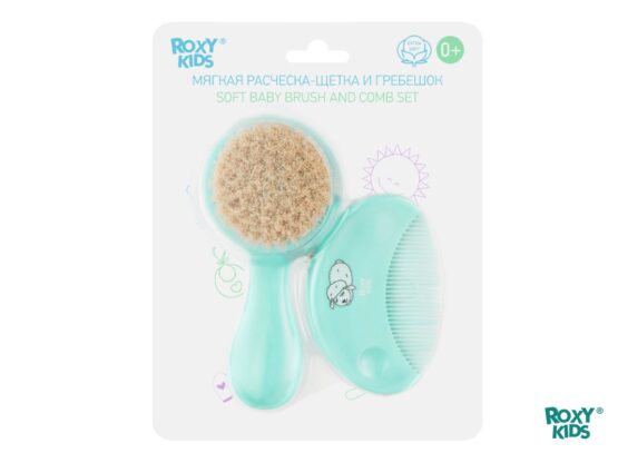 Pieptene-perie moale Roxy Kids din lână de oaie, Turcoaz (RBH-003)