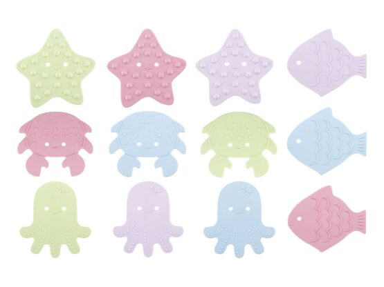 Set de mini-covorase anti-alunicare Roxy Kids „Sea Animals”, 12 buc., soft colors (RBM-012-SA)