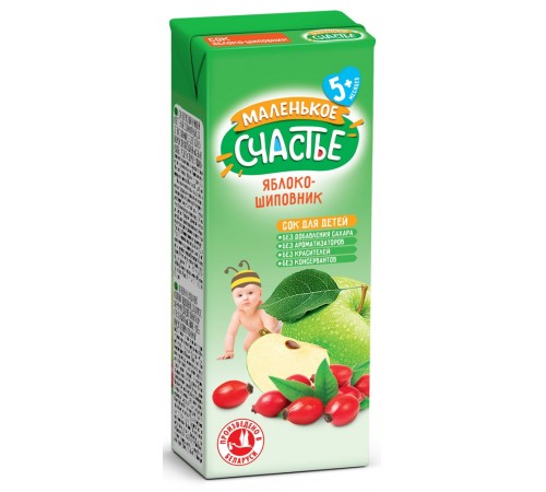 «Маленькое счастье» Сок Яблоко-Шиповник 200 мл. (5 м+)