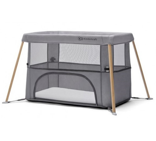 KinderKraft Люлька-манеж 2-в-1 Movi серый/дерево