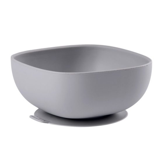 серая силиконовая миска с присоской