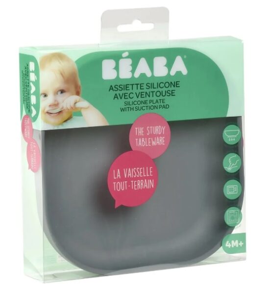 Farfurie silicon cu ventuza Beaba Mineral Grey