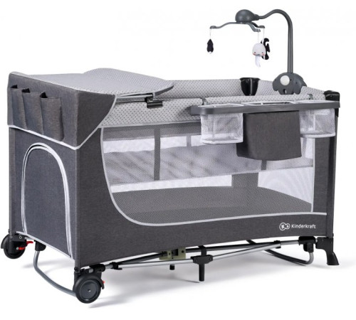 KinderKraft Кровать — Манеж с аксессуарами Leody серый