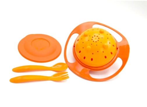 Bol multifunctional cu capac si rotire 360 grade BabyJem Amazing Bowl Oranj