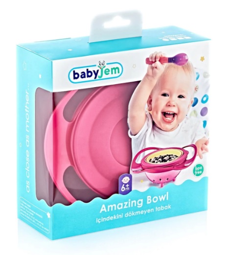 Bol multifunctional cu capac si rotire 360 grade BabyJem Amazing Bowl Roz
