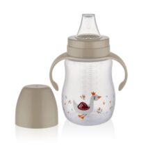 Canuta cu toarte si tetina din silicon BabyJem Bej, 250 ml
