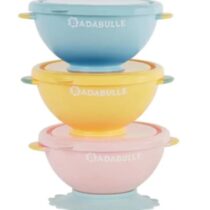 Set 3 boluri colorate pentru mancare Badabulle cu suport inclus
