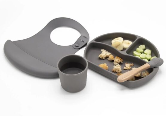 Set diversificare din silicon BabyJem Gri, 4 piese