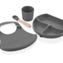 Set diversificare din silicon BabyJem Gri, 4 piese