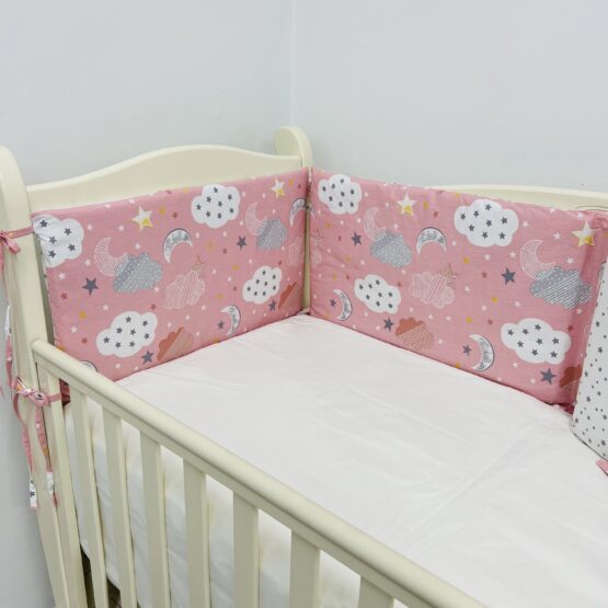 Бортики в кроватку на 4 стороны с молнией 120*60 см Pink Clouds ES