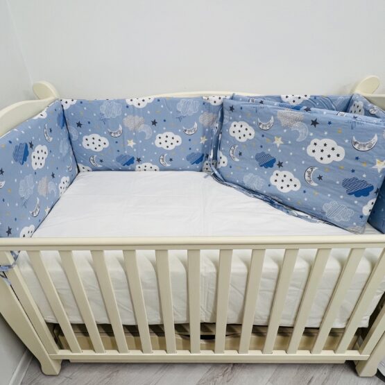 Бортики в кроватку на 4 стороны с молнией Blue Clouds ES
