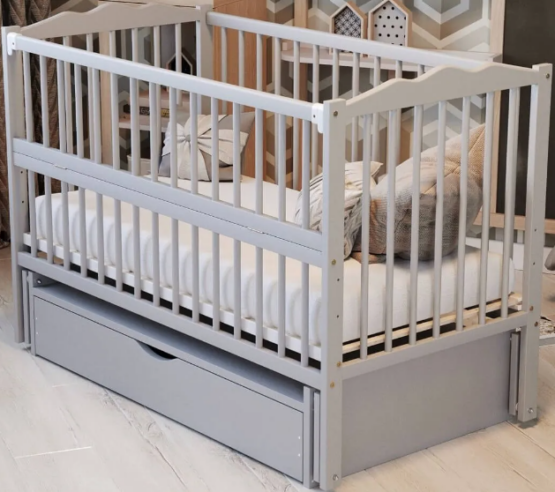 Кроватка детская Кузя Ангелина Серый на маятнике с ящиком (KZ.100987)