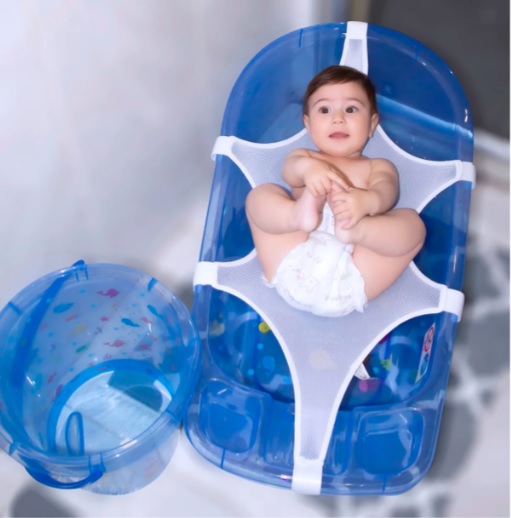 Cadita transparenta pentru copii BabyJem Albastra