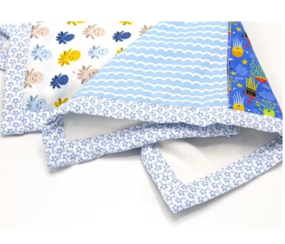 Jucarie dentitie cu paturica BabyJem Patchwork Albastra