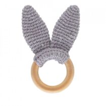 Jucarie dentitie din bumbac cu inel din lemn BabyJem Gri