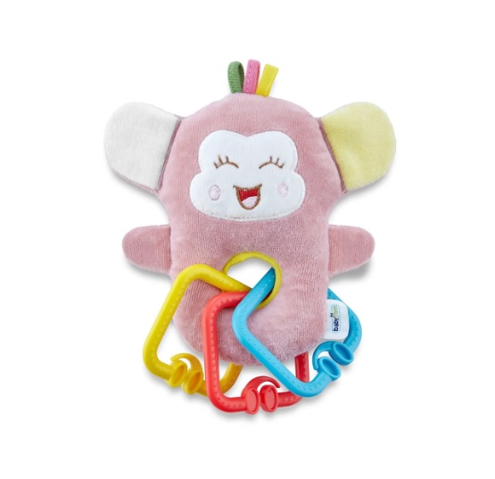 Jucarie din plus cu inele dentitie BabyJem Funny Monkey Roz (693)