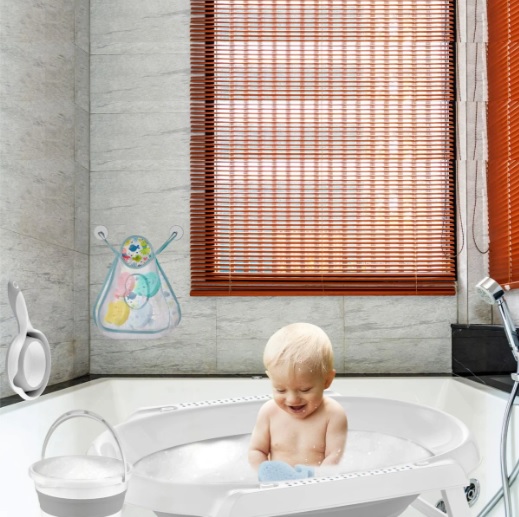 Set-pentru-baie-BabyJem-Gri-cu-cadita-pliabila-5-piese