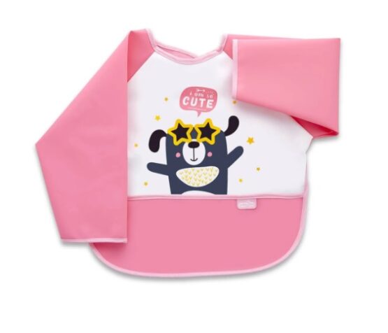 Baveta cu maneci si buzunar BabyJem Polly Bib Roz (034)