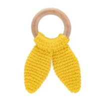 Jucarie dentitie din bumbac cu inel din lemn BabyJem Galbena