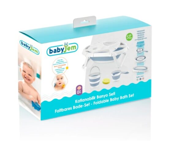 Set pentru baie BabyJem Gri cu cadita pliabila, 5 piese