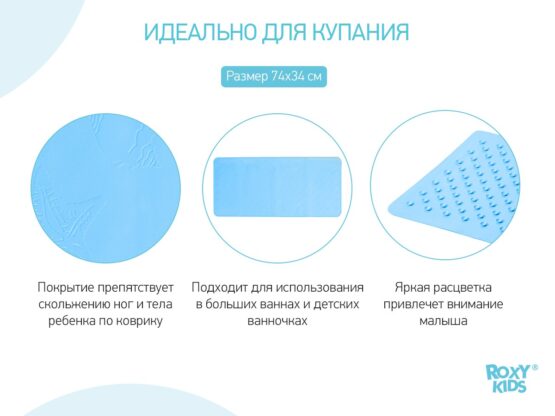 Covoras de baie din cauciuc anti-alunecare Roxy Kids 3474cm, Albastru (BM-3474-B)