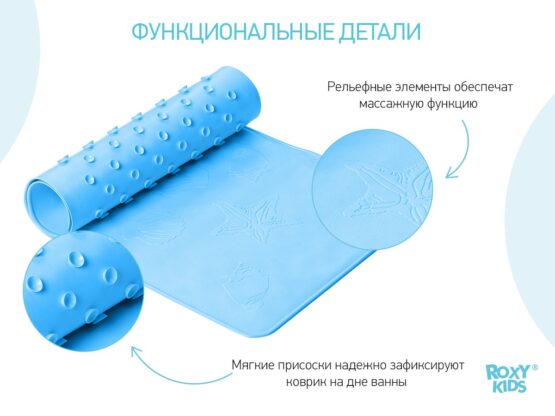 Covoras de baie din cauciuc anti-alunecare Roxy Kids 3474cm, Albastru (BM-3474-B)