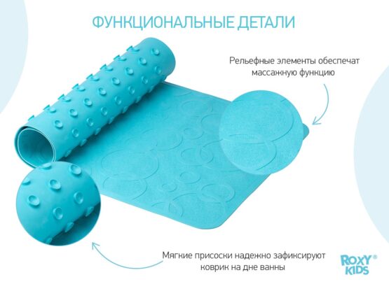 Covoras de baie din cauciuc anti-alunecare Roxy Kids 3576cm, Acvamarin (BM-M188-1AQ)