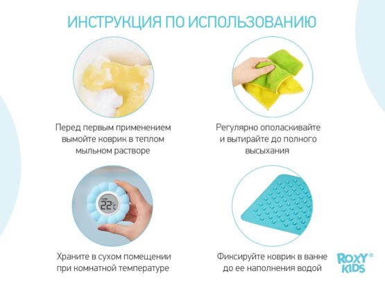 Covoras de baie din cauciuc anti-alunecare Roxy Kids 3576cm, Acvamarin (BM-M188-1AQ)