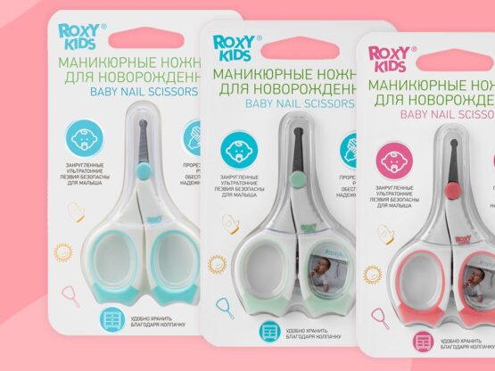 Foarfece de manichiura pentru nou-nascuti Roxy Kids, cu manere cauciucate, Coral (RPS-002-C)