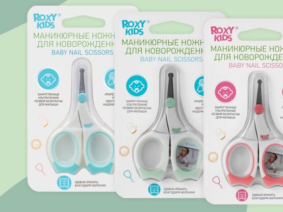 Foarfece de manichiura pentru nou-nascuti Roxy Kids, cu manere cauciucate, Mint (RPS-002-M)